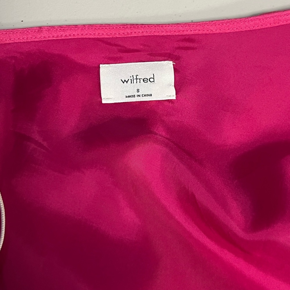 Aritzia WILFRED Rhapsody One Shoulder Long Sleeve Dress in Electron Fuchsia - Picture 8 of 16